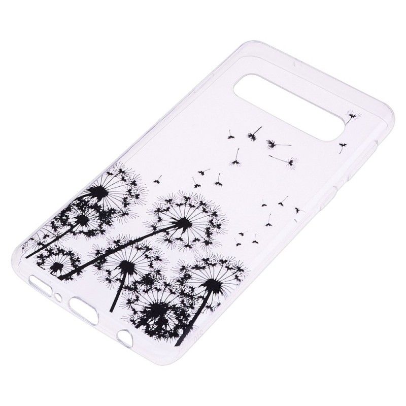 Hoesje voor Samsung Galaxy S10 Transparant Zwarte Paardebloemen