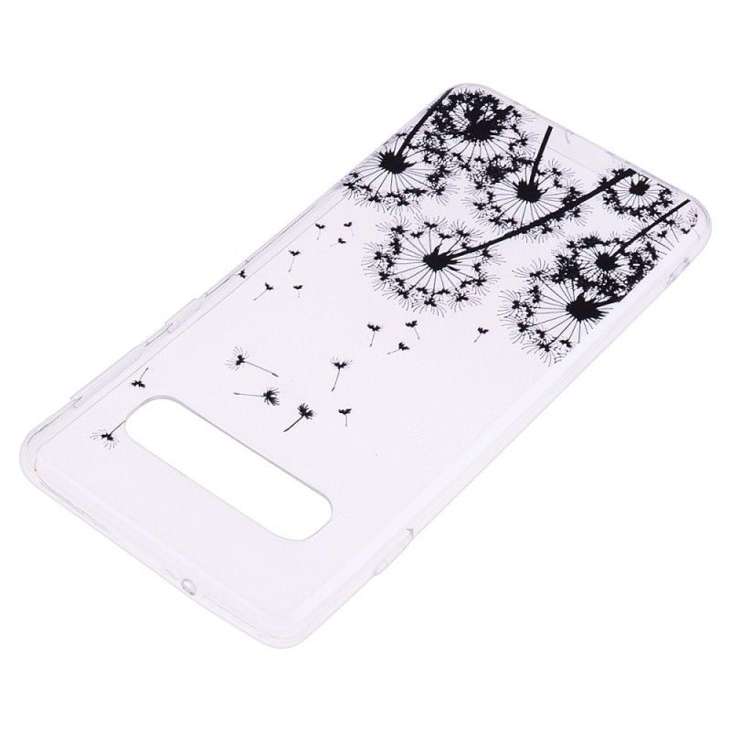 Hoesje voor Samsung Galaxy S10 Transparant Zwarte Paardebloemen