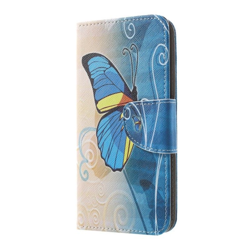Leren Hoesje Samsung Galaxy S10 Lichtblauw Telefoonhoesje Vlinders En Bloemen