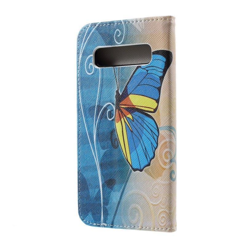 Leren Hoesje Samsung Galaxy S10 Lichtblauw Telefoonhoesje Vlinders En Bloemen