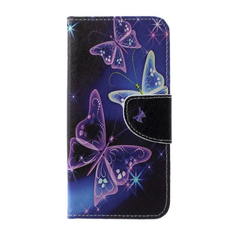 Leren Hoesje Samsung Galaxy S10 Lichtblauw Telefoonhoesje Vlinders En Bloemen