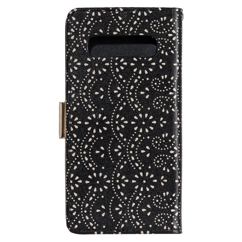Leren Hoesje Samsung Galaxy S10 Magenta Zwart Portemonnee Van Kant