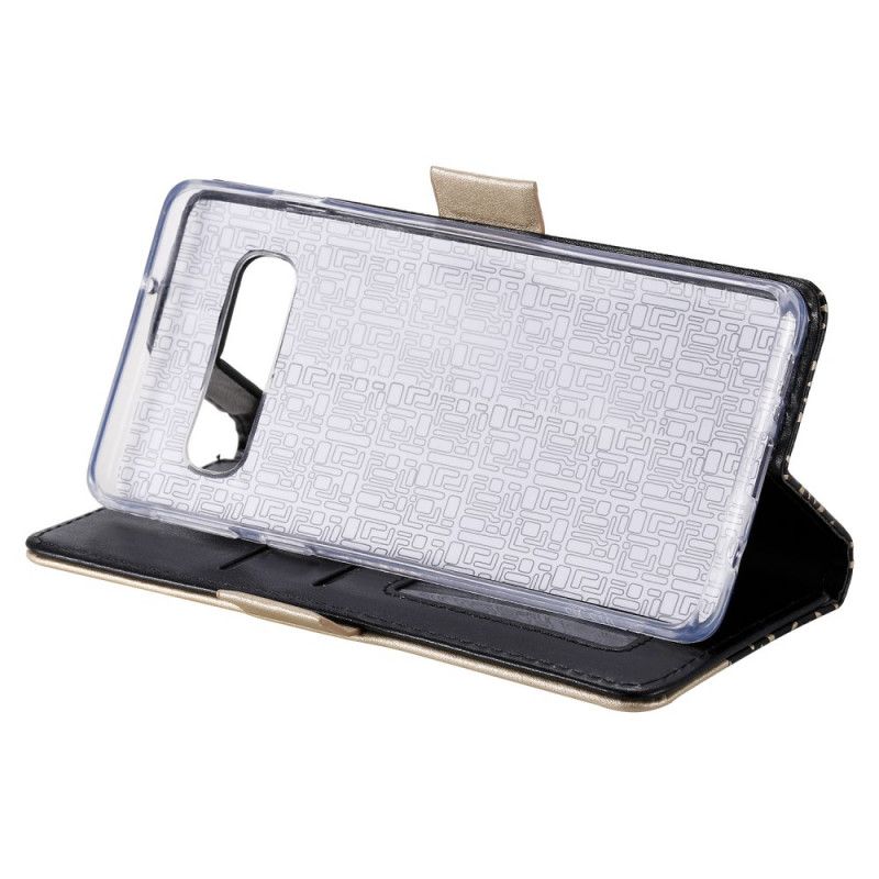 Leren Hoesje Samsung Galaxy S10 Magenta Zwart Portemonnee Van Kant