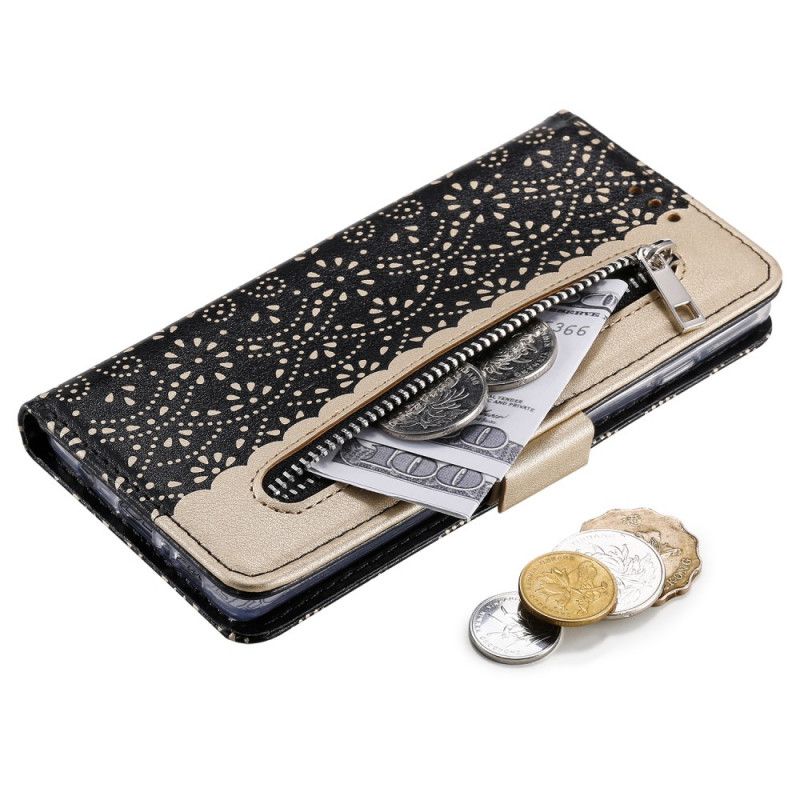 Leren Hoesje Samsung Galaxy S10 Magenta Zwart Portemonnee Van Kant
