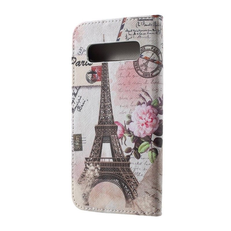 Leren Hoesje Samsung Galaxy S10 Retro Eiffeltoren