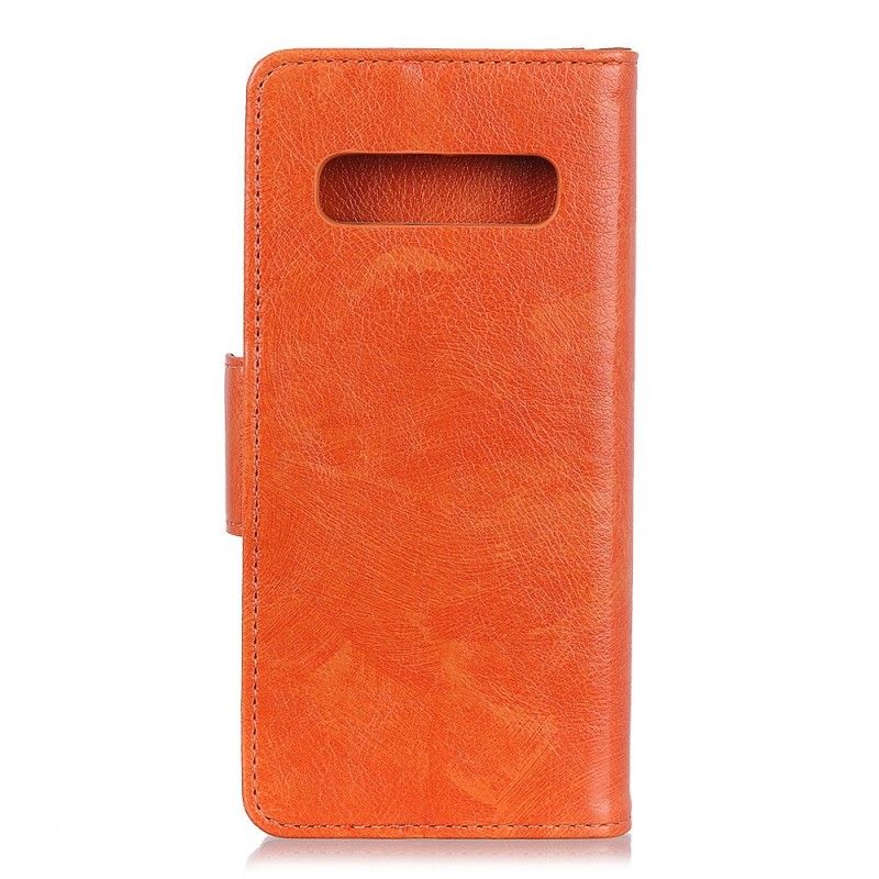 Leren Hoesje Samsung Galaxy S10 Rood Zwart Glanzend Leereffect
