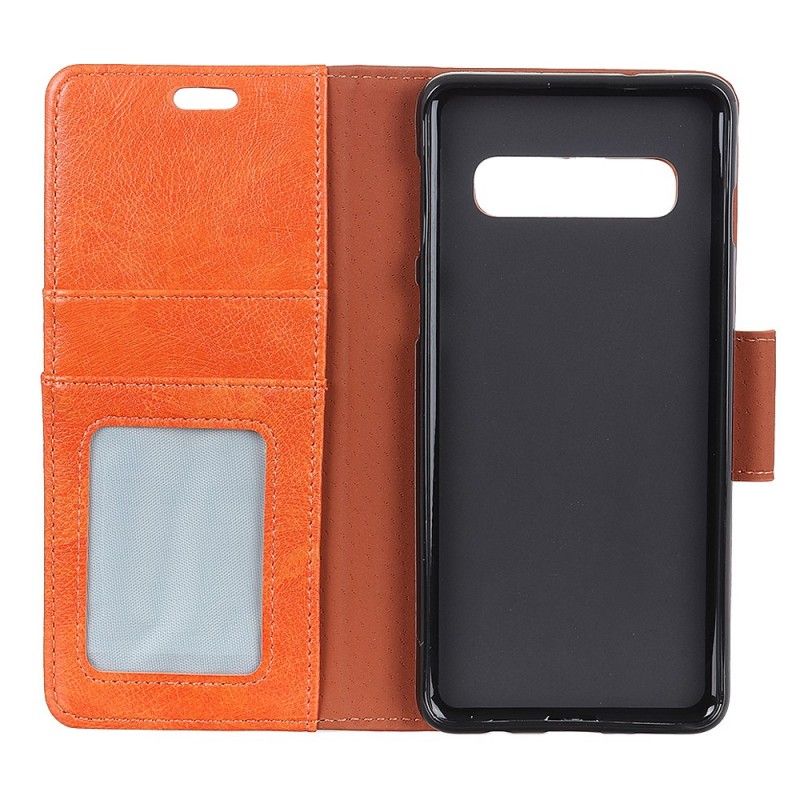 Leren Hoesje Samsung Galaxy S10 Rood Zwart Glanzend Leereffect