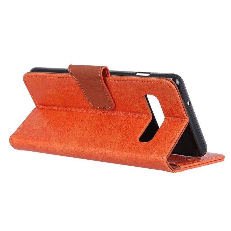 Leren Hoesje Samsung Galaxy S10 Rood Zwart Glanzend Leereffect