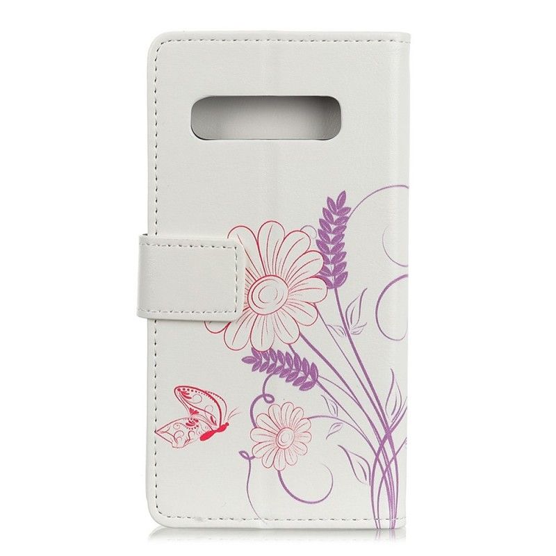 Leren Hoesje Samsung Galaxy S10 Vlinders En Bloemen Tekenen