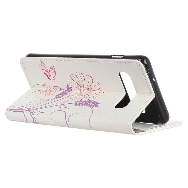 Leren Hoesje Samsung Galaxy S10 Vlinders En Bloemen Tekenen