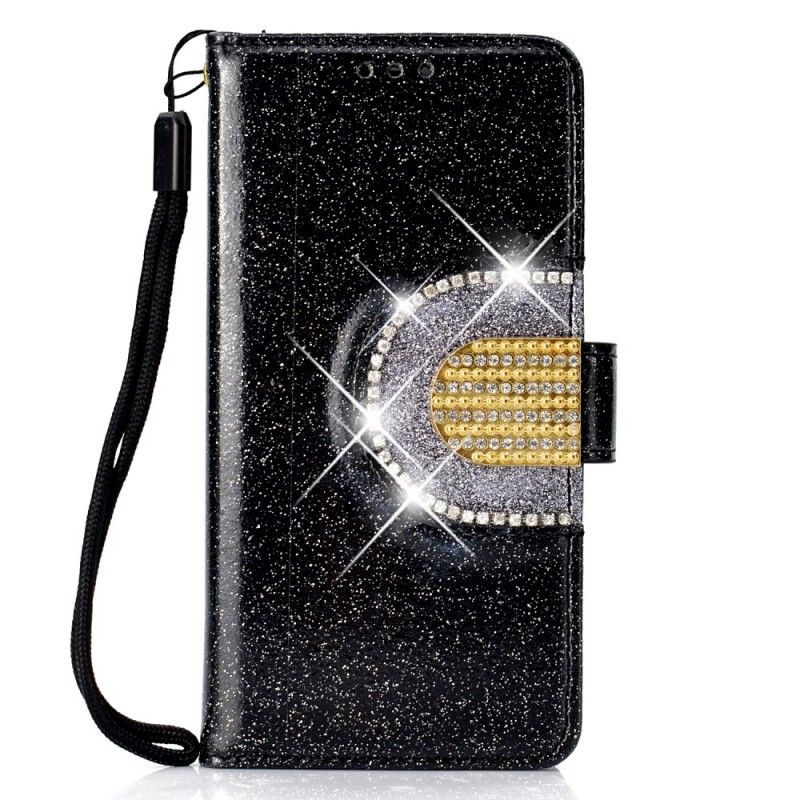 Leren Hoesje Samsung Galaxy S10 Wit Zwart Pailletten En Diamanten