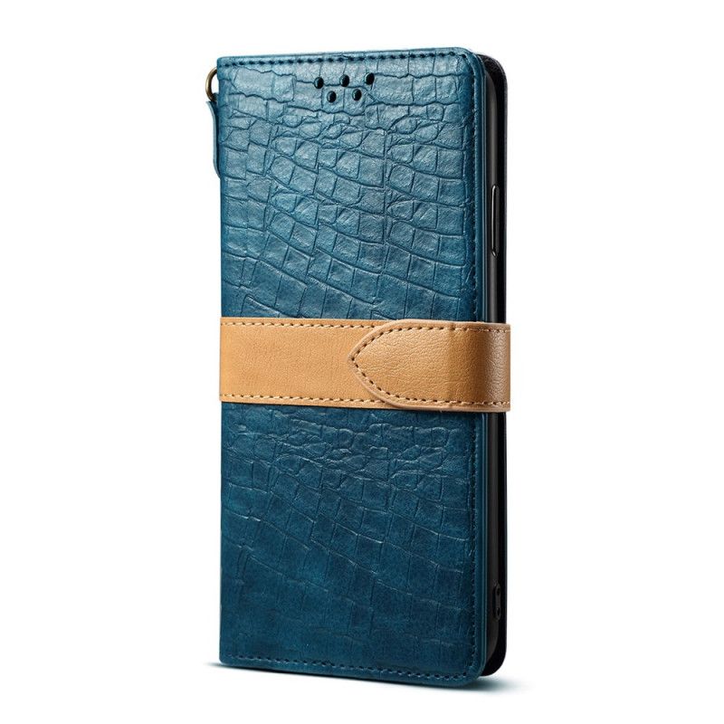 Leren Hoesje voor Samsung Galaxy S10 Donkerblauw Zwart Krokodil En Riem