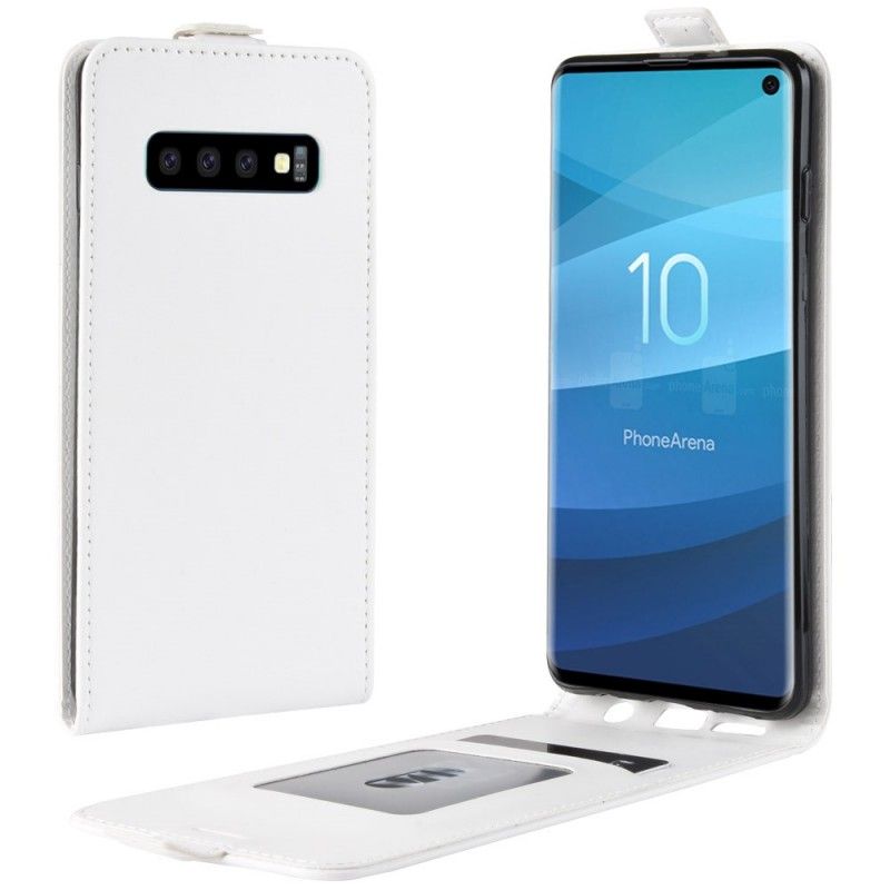 Leren Hoesje voor Samsung Galaxy S10 Wit Zwart Vouwledereffect