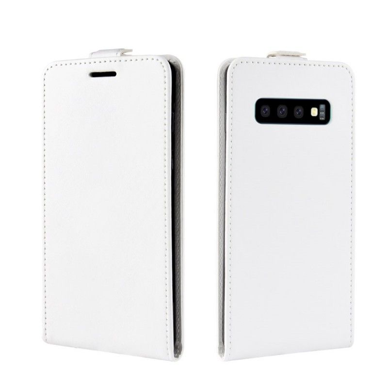 Leren Hoesje voor Samsung Galaxy S10 Wit Zwart Vouwledereffect