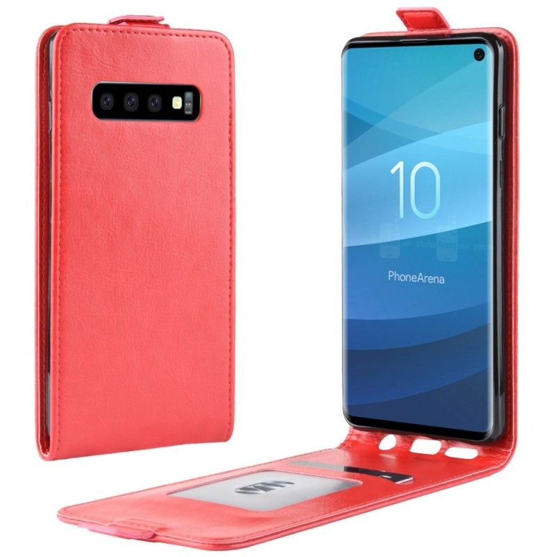 Leren Hoesje voor Samsung Galaxy S10 Wit Zwart Vouwledereffect