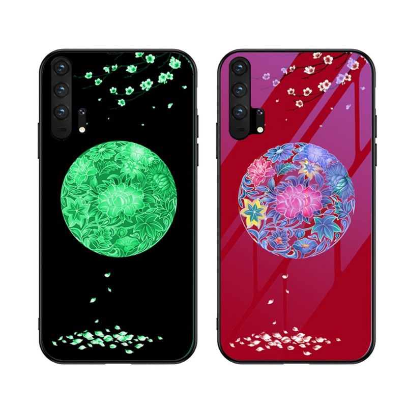 Cover Hoesje Honor 20 Pro Paars Rood Telefoonhoesje Gehard Glas Met Fluorescerend Patroon