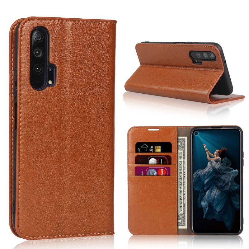 Folio-hoesje Honor 20 Pro Rood Zwart Echt Verouderd Leer