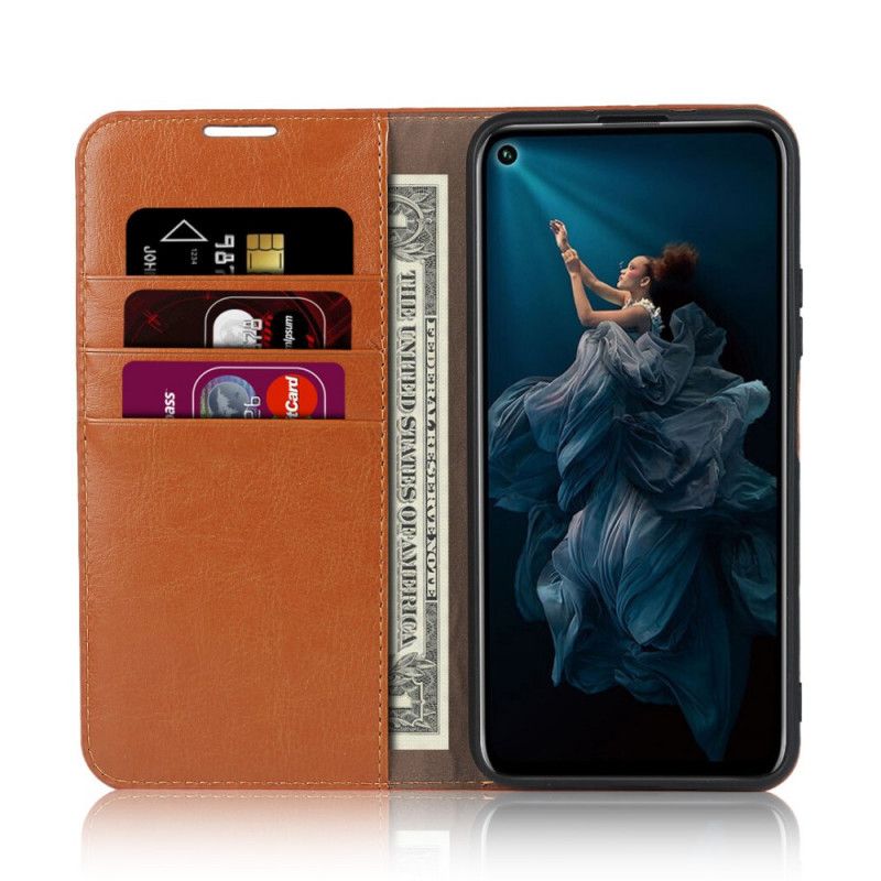 Folio-hoesje Honor 20 Pro Rood Zwart Echt Verouderd Leer