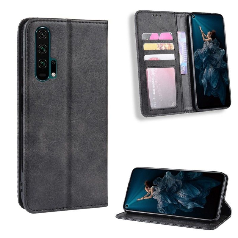 Folio-hoesje Honor 20 Pro Rood Zwart Gestileerd Vintage Leereffect