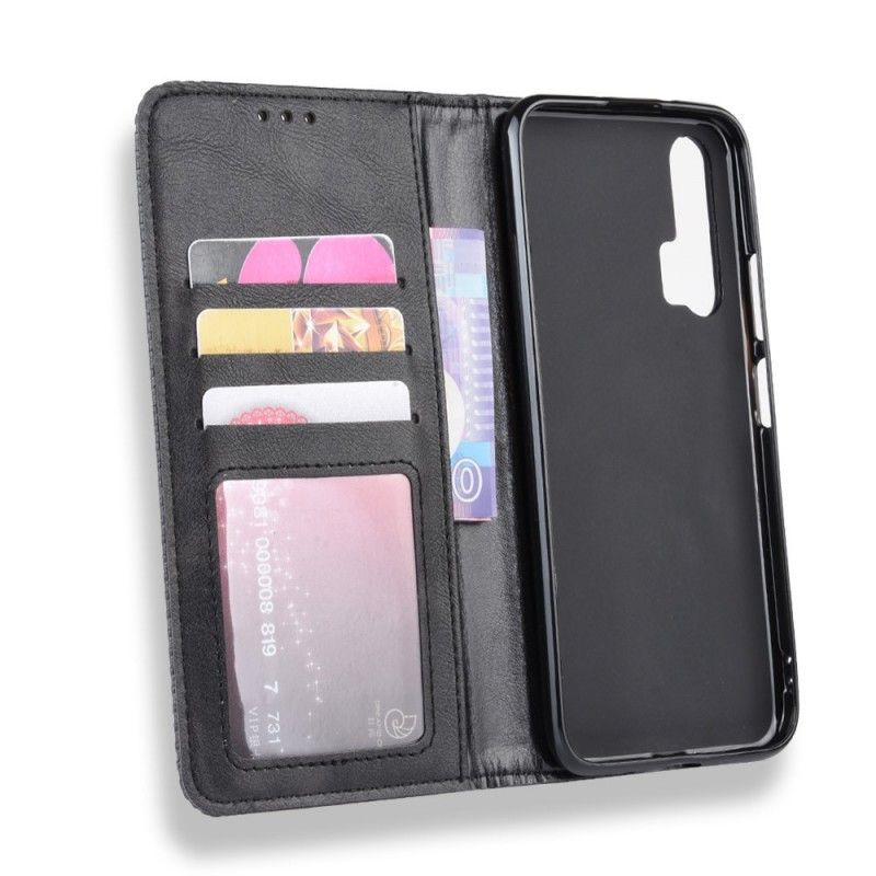 Folio-hoesje Honor 20 Pro Rood Zwart Gestileerd Vintage Leereffect