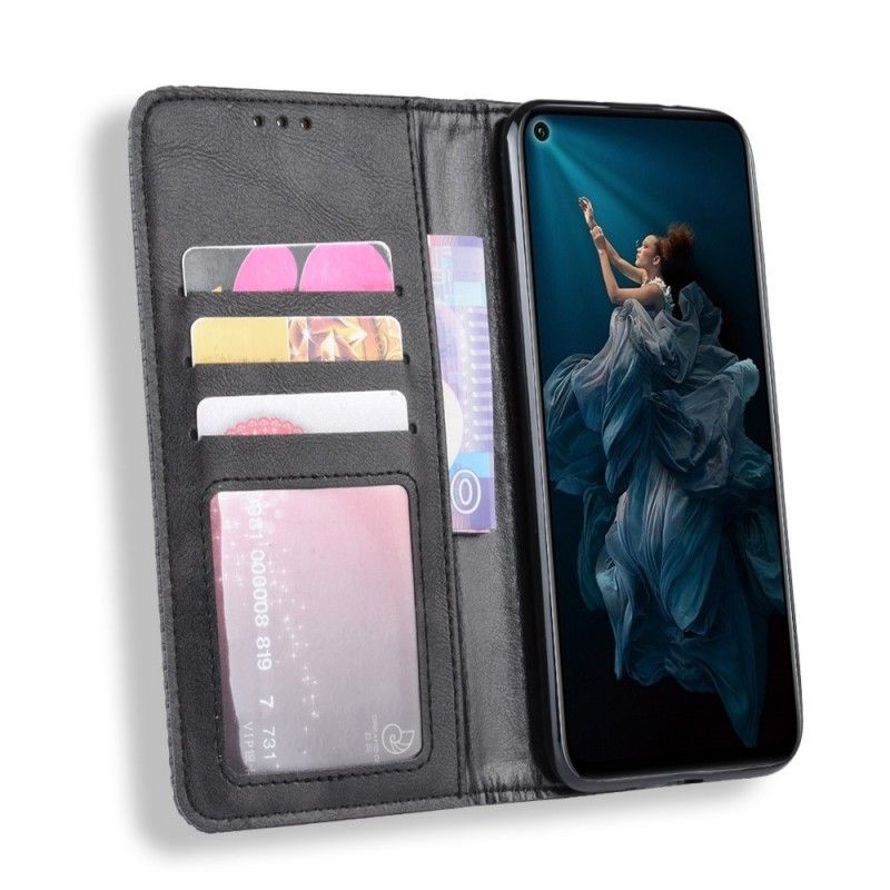 Folio-hoesje Honor 20 Pro Rood Zwart Gestileerd Vintage Leereffect