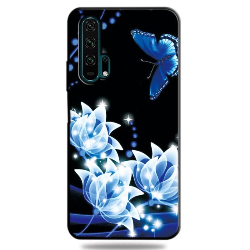 Hoesje Honor 20 Pro Telefoonhoesje Vlinder En Blauwe Bloemen
