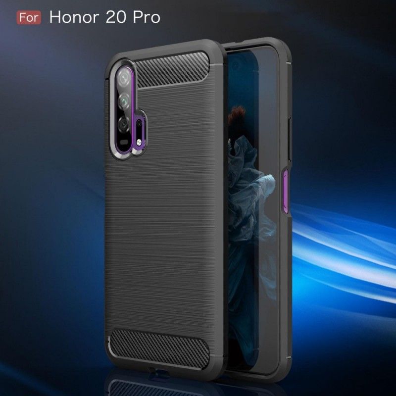 Hoesje voor Honor 20 Pro Rood Zwart Geborsteld Koolstofvezel