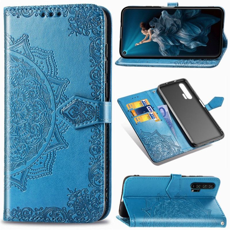 Leren Hoesje Honor 20 Pro Grijs Zwart Mandala Van Middelbare Leeftijd