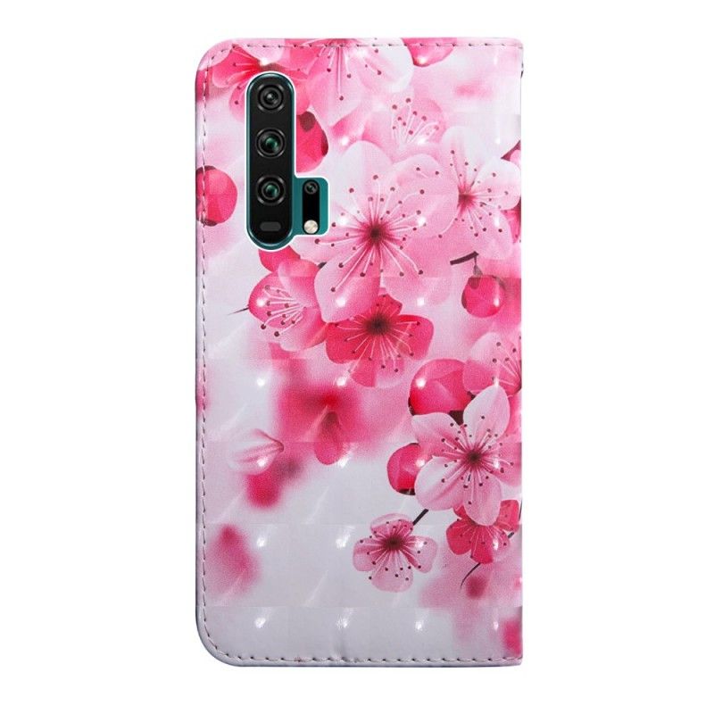 Leren Hoesje Honor 20 Pro Telefoonhoesje Roze Bloemen