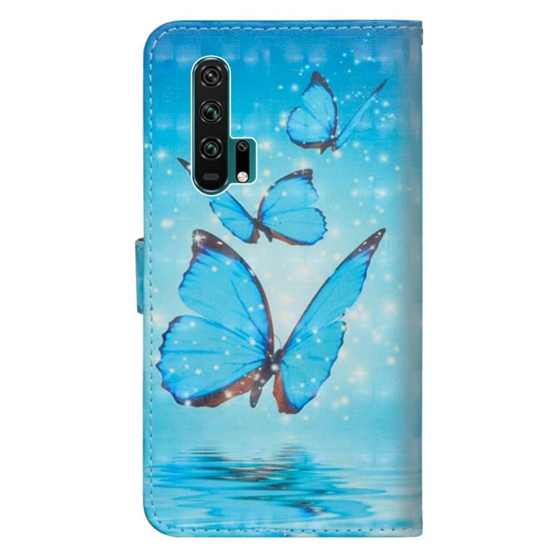 Leren Hoesje Honor 20 Pro Vliegende Blauwe Vlinders