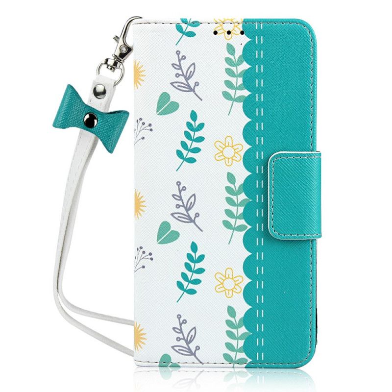 Leren Hoesje voor Honor 20 Pro Cyaan Magenta String Roosjes