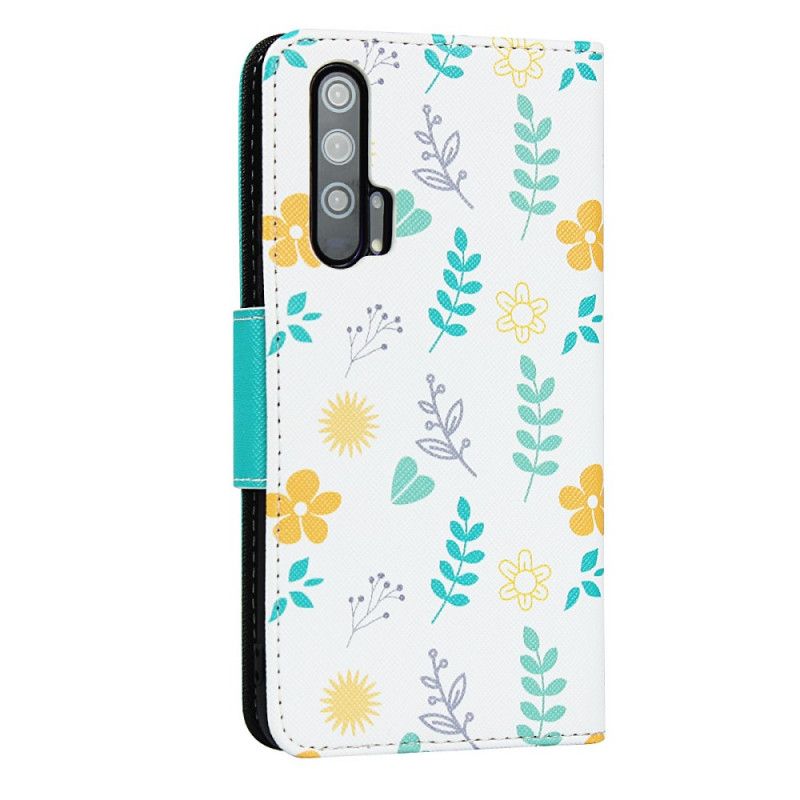 Leren Hoesje voor Honor 20 Pro Cyaan Magenta String Roosjes