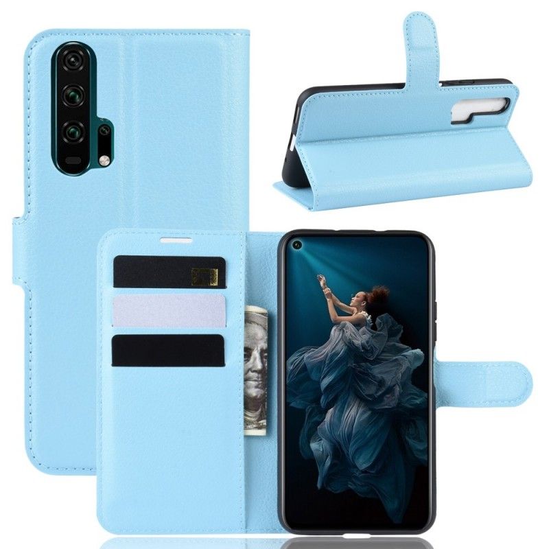 Leren Hoesje voor Honor 20 Pro Wit Zwart Premium Lychee Leereffect