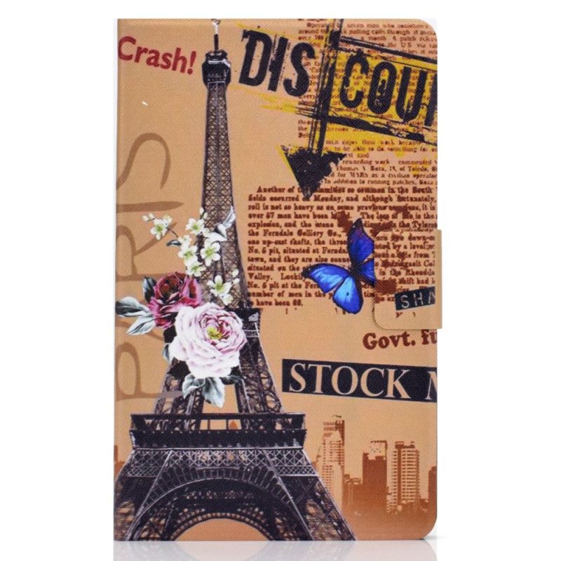 Flip Case Leren Samsung Galaxy Tab A7 Bruin Donkerblauw Eiffeltoren