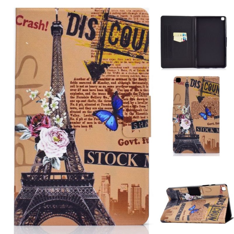 Flip Case Leren Samsung Galaxy Tab A7 Bruin Donkerblauw Eiffeltoren
