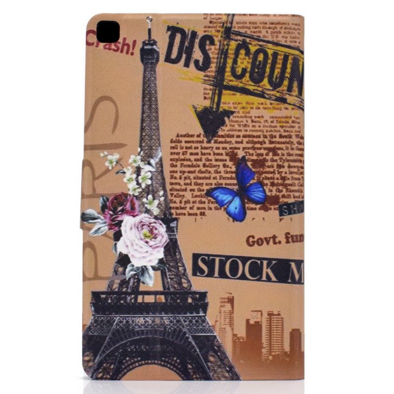 Flip Case Leren Samsung Galaxy Tab A7 Bruin Donkerblauw Eiffeltoren