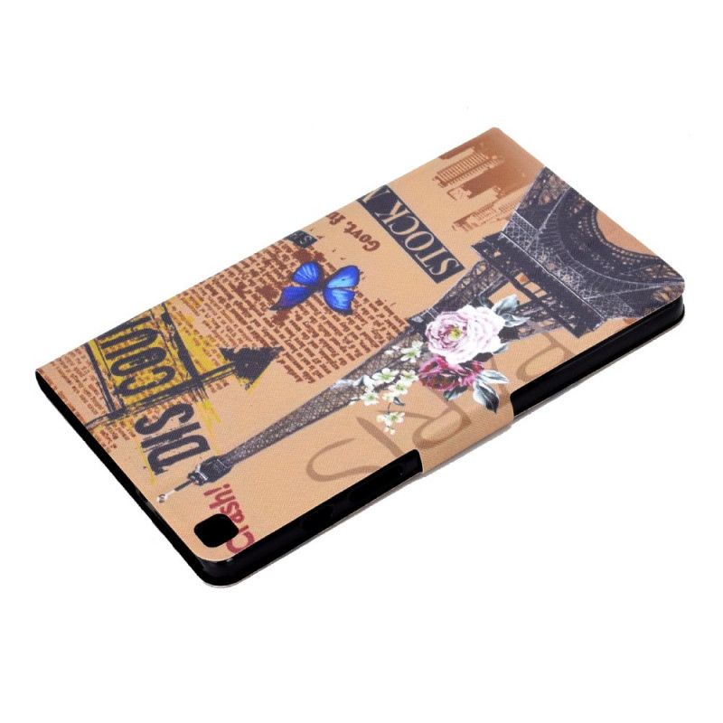 Flip Case Leren Samsung Galaxy Tab A7 Bruin Donkerblauw Eiffeltoren
