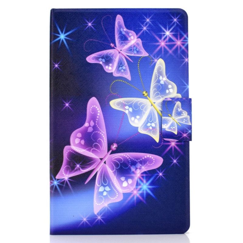 Flip Case Leren Samsung Galaxy Tab A7 Paars Donkerblauw Vlinders