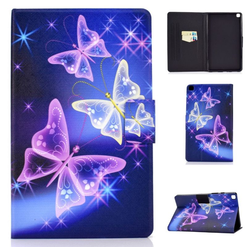 Flip Case Leren Samsung Galaxy Tab A7 Paars Donkerblauw Vlinders