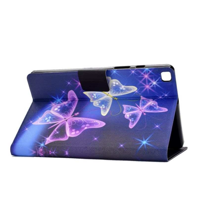Flip Case Leren Samsung Galaxy Tab A7 Paars Donkerblauw Vlinders