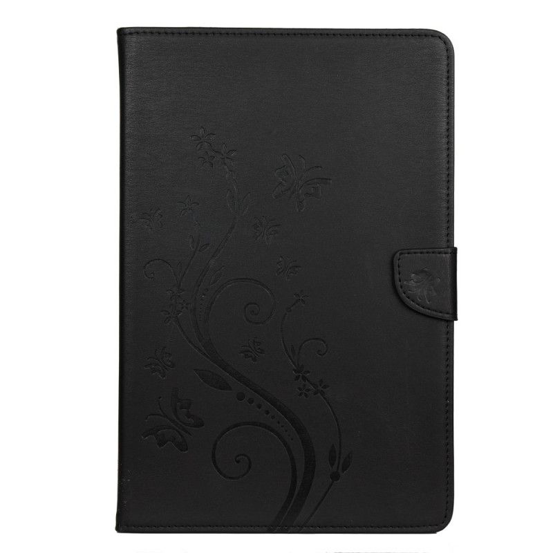 Leren Hoesje Samsung Galaxy Tab A7 Grijs Zwart Bloemenvlinders