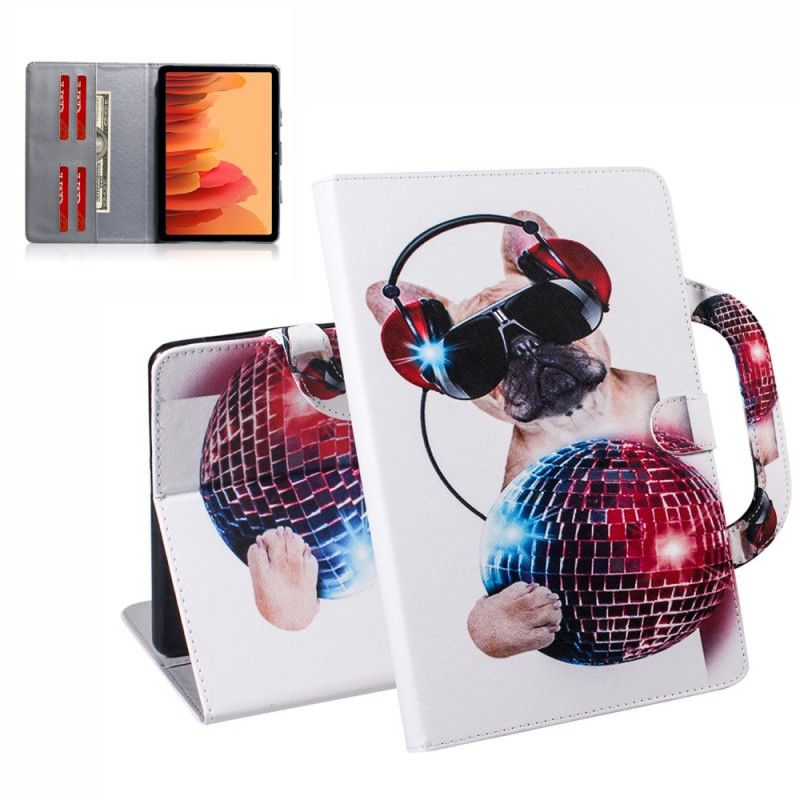 Leren Hoesje voor Samsung Galaxy Tab A7 Rood Wit Hond Met Handvat