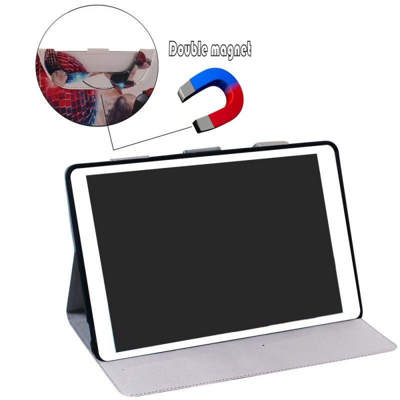 Leren Hoesje voor Samsung Galaxy Tab A7 Rood Wit Hond Met Handvat