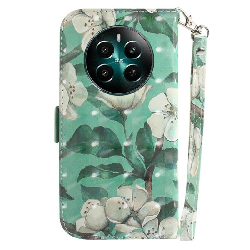 Folio-hoesje Realme 12 Plus 5g Telefoonhoesje Aquarelbloemen Met Riempje