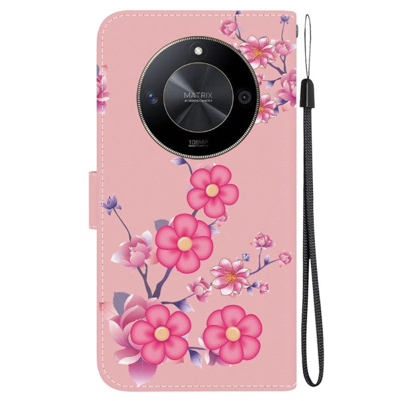 Bescherming Hoesje Honor X9b / Magic 6 Lite Sakura-patroon Met Riem