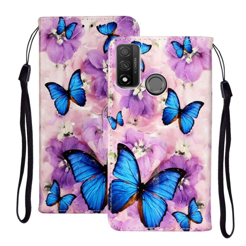 Bescherming Hoesje Huawei P Smart 2020 Telefoonhoesje Blauwe Vlinders In De Bloemen