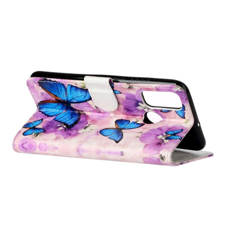 Bescherming Hoesje Huawei P Smart 2020 Telefoonhoesje Blauwe Vlinders In De Bloemen