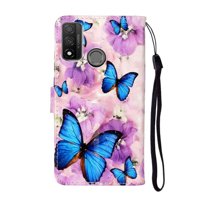 Bescherming Hoesje Huawei P Smart 2020 Telefoonhoesje Blauwe Vlinders In De Bloemen