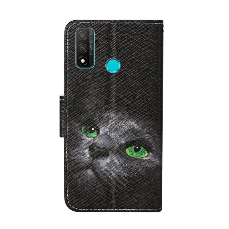 Bescherming Hoesje Huawei P Smart 2020 Telefoonhoesje Groene Kattenogen Met String