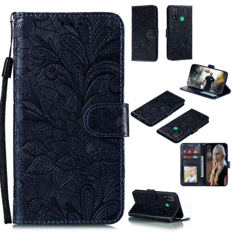 Cover Folio-hoesje Huawei P Smart 2020 Cyaan Telefoonhoesje Tribal String Bloemen